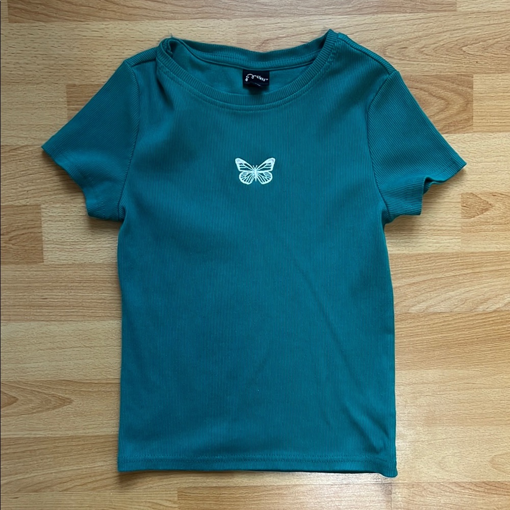 Teal Butterfly Kids T-Shirt